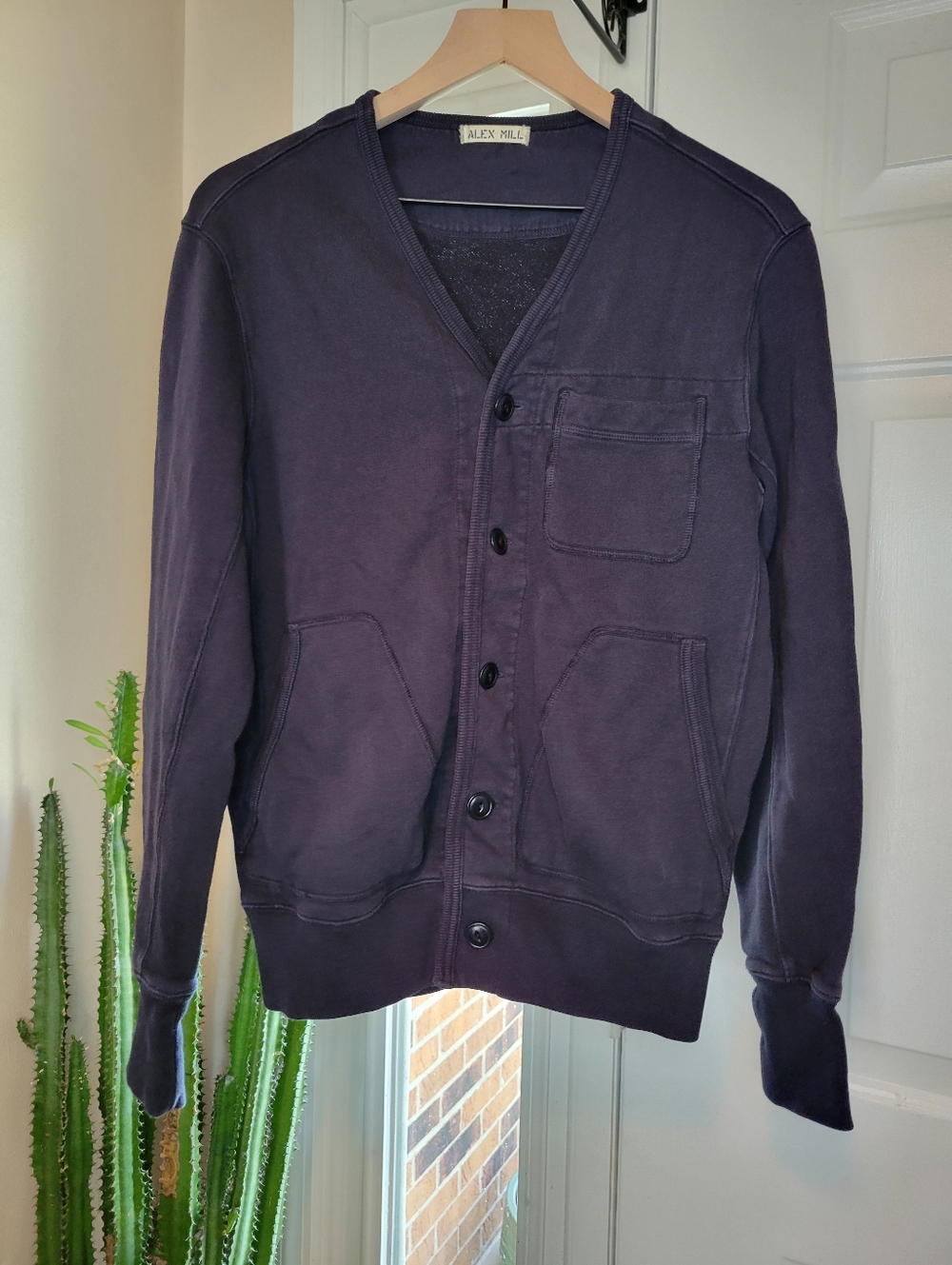 Alex Mill French Terry Cardigan In Dark Navy, Size Mens Medium 100% Cotton